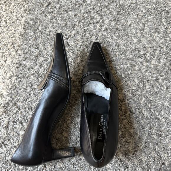 VTG Paul Green Leather Low Kitten Heel Pumps Black Y2K 90s Pointed Toe US 6 - Picture 10 of 12